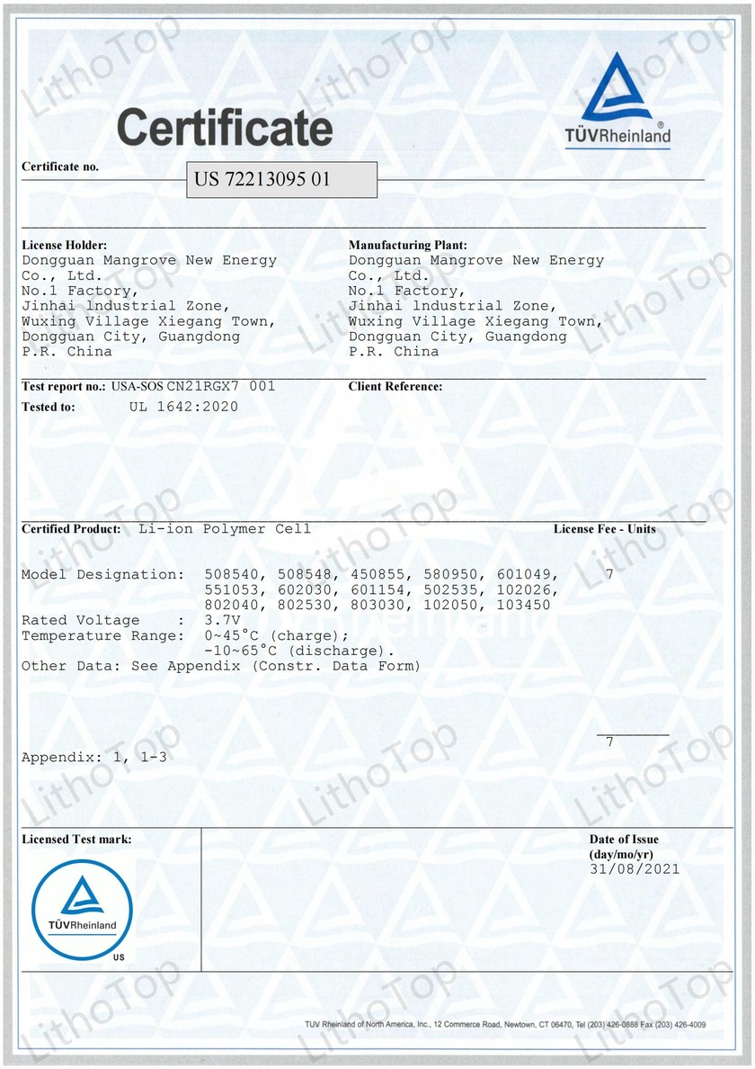 UL1642 Certificate