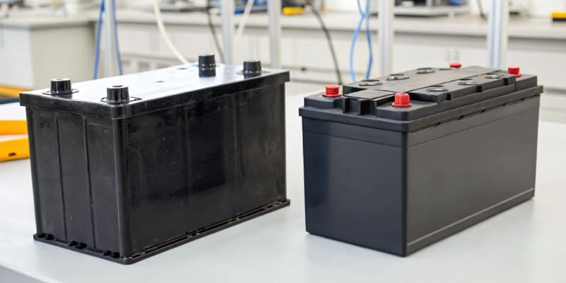 An LFP battery cell next to an NMC battery cell for comparison