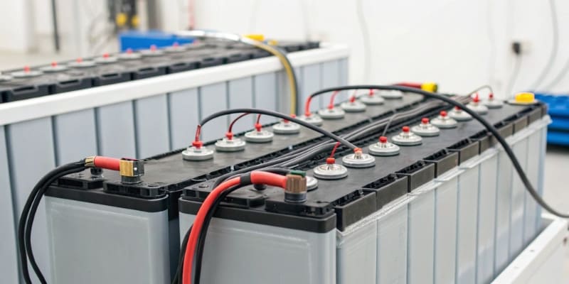 A Battery Management System (BMS) connected to a series of lithium battery cells