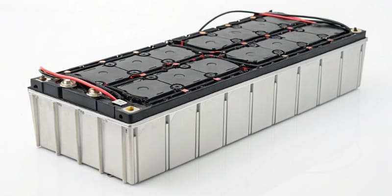 A custom LiFePO4 battery pack from Litop, showing its internal components