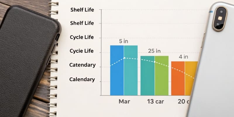 A diagram comparing shelf, cycle, and calendar battery life