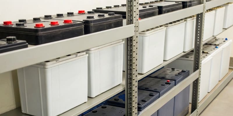 A close-up of a UPS battery unit