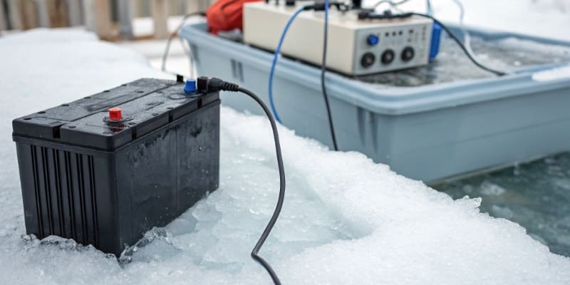 A diagram showing lithium ions plating on a battery's anode in cold weather
