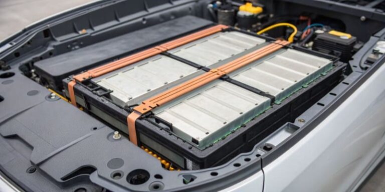 Electric vehicle battery pack in engine bay