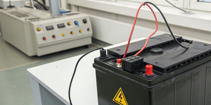An LFP battery charging slowly with a green checkmark and a graph showing a long, healthy life cycle
