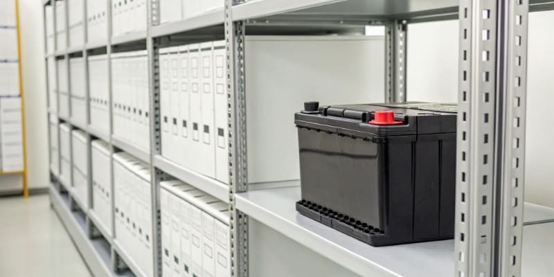 An infographic showing a battery on a shelf with a calendar icon