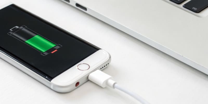 Close-up of a battery's charge indicator showing 50%