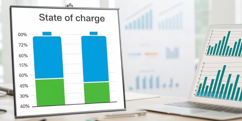An infographic comparing State of Charge (SoC) and Depth of Discharge (DoD)