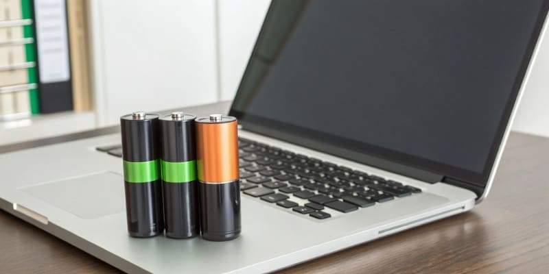 A close-up view of a high-capacity lithium-ion battery cell being tested in a lab