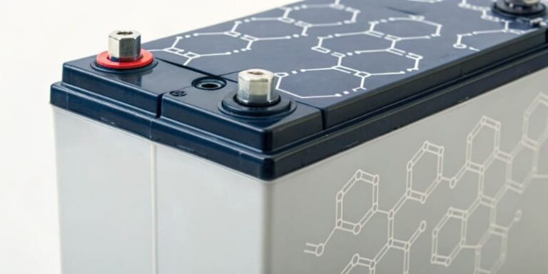 Close-up of lithium battery terminals for B2B use