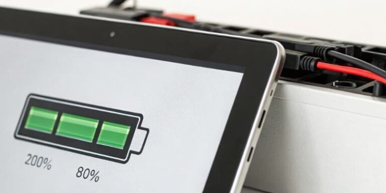Tablet displaying battery level charging