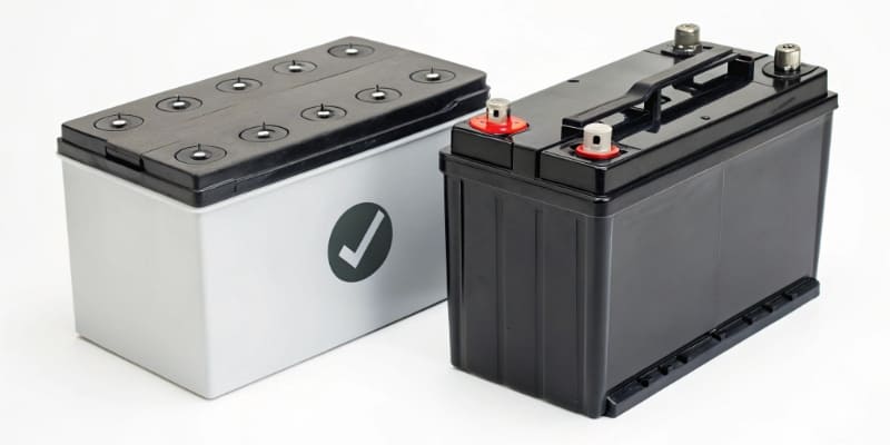 Battery Quality vs. Warranty Length A battery with a quality checkmark versus one with a long warranty tag