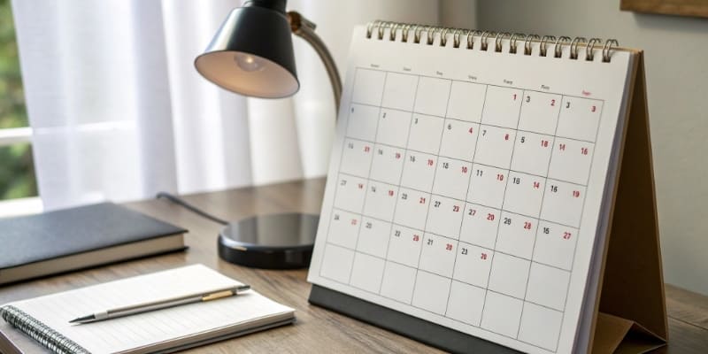 A calendar page with a reminder to check battery stock