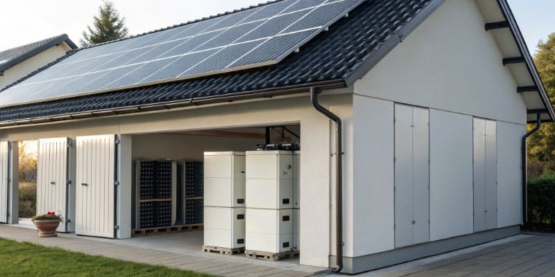 Solar energy storage batteries in garage application