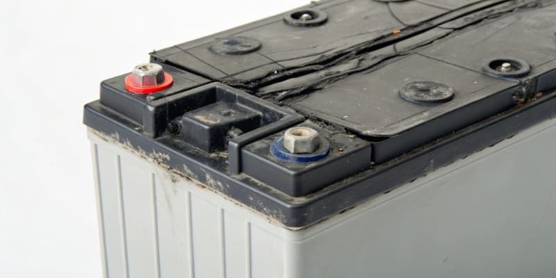 A swollen and damaged lithium battery