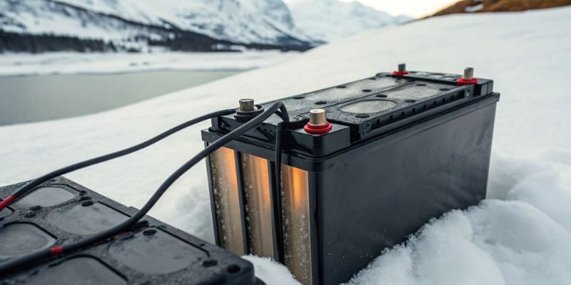 An animated diagram showing a self-heating battery warming its cells before charging begins