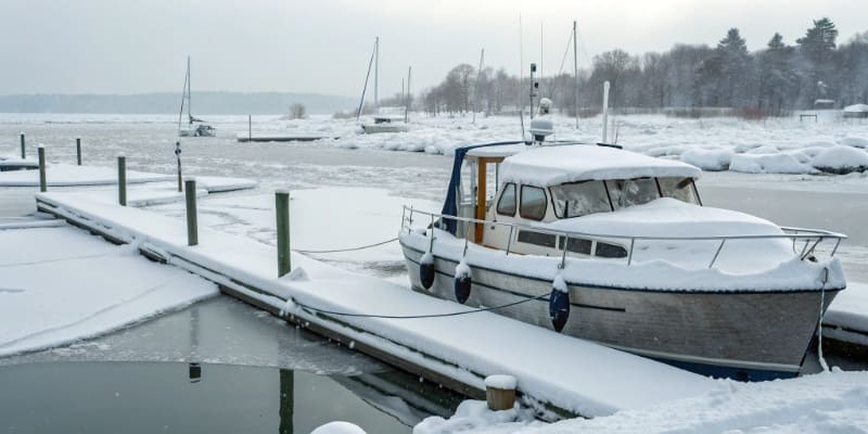 Snow-covered boat with onboard power system