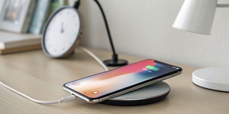 Warning about charging to 100 percent An icon showing a battery at 100% with a warning symbol next to it