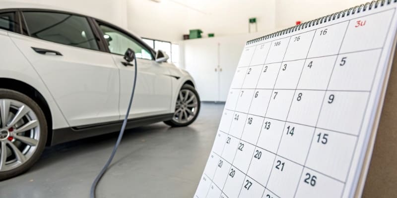EV Battery Life Expectancy A calendar with years marked off next to an electric car