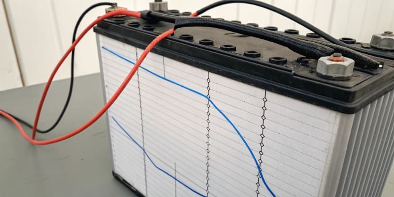 A graph showing the degradation curve of an LFP battery vs an NMC battery over thousands of cycles