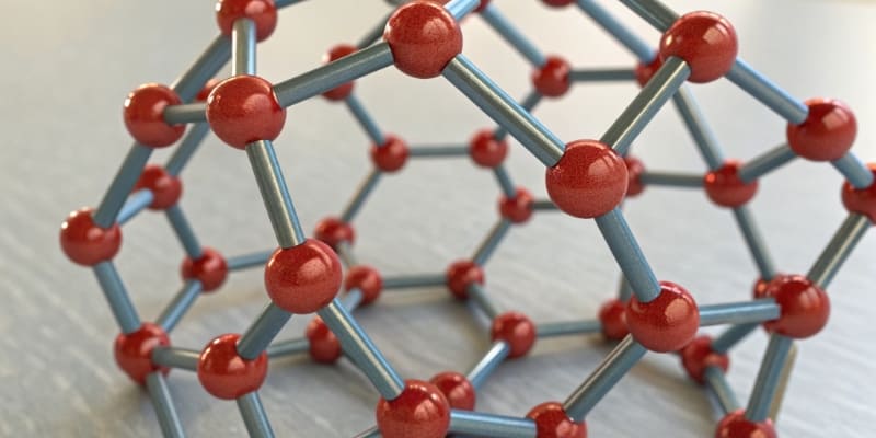 LFP Molecular Structure Safety A microscopic view of the LFP crystal structure, looking stable and robust