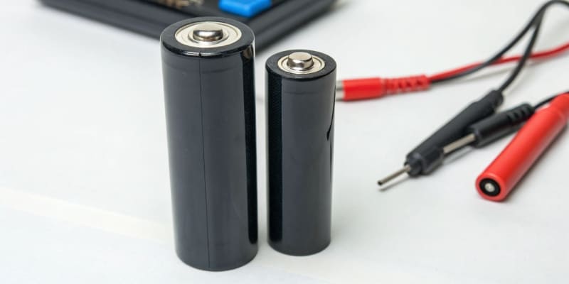 An image showing a fake high-capacity 18650 battery next to a genuine one