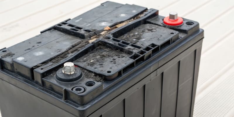 A split image showing a dangerous DIY setup on one side and a professional replacing a battery on the other, with a large 'X' over the DIY side