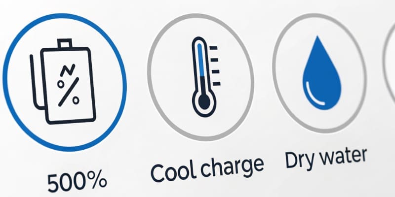Battery efficiency icons for industrial use