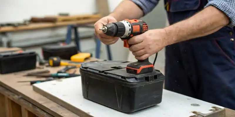 Worker using cordless lithium drill