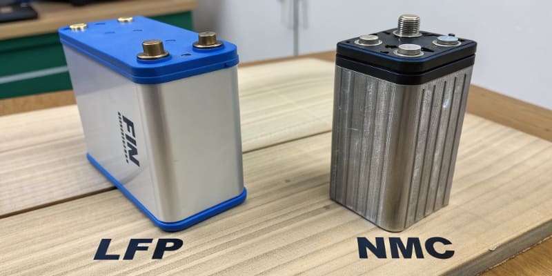 LFP and NMC lithium battery cells comparison on table