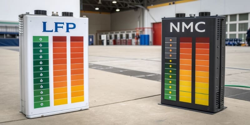 An infographic showing the temperature thresholds for thermal runaway in LFP and NMC batteries