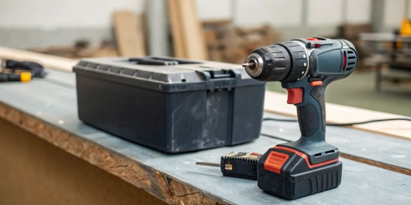 A power tool battery placed next to the tool, not inside it
