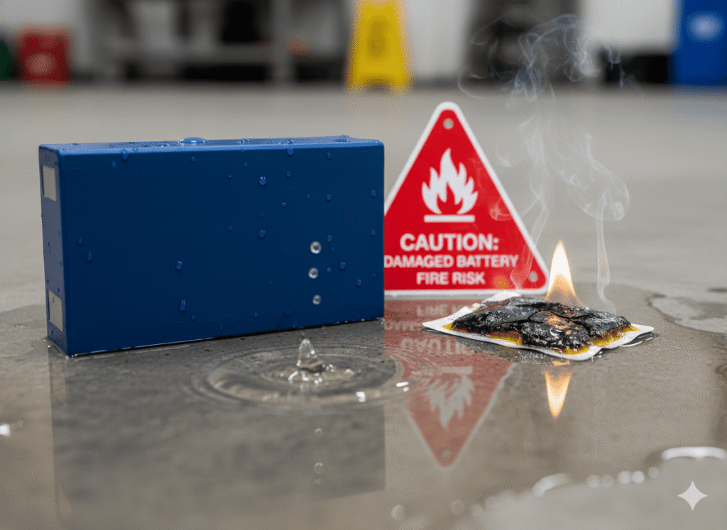 Burning battery cell with fire risk
