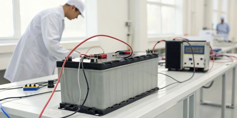 An image of a professional battery analyzer and a DIY setup with a power supply and DC load side-by-side