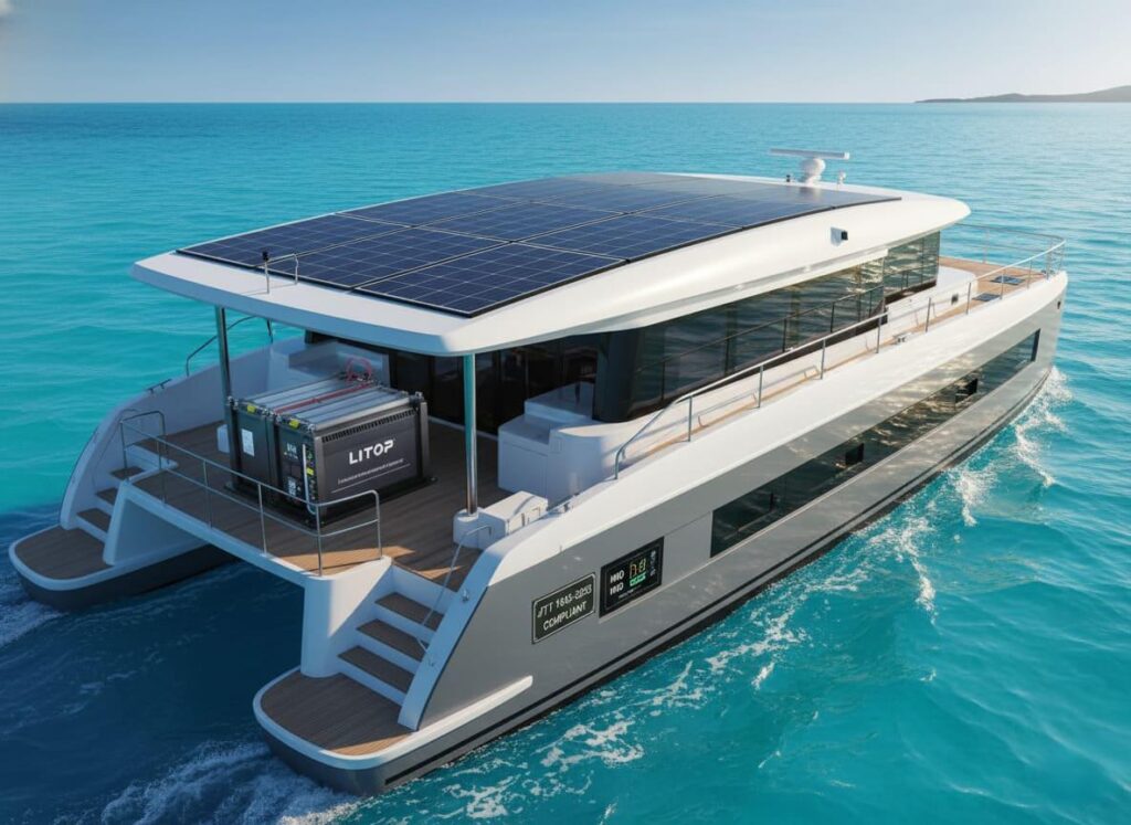 Solar catamaran with lithium battery system