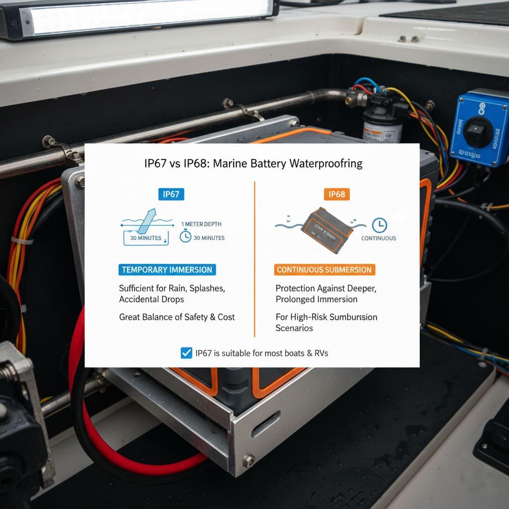 Comparison chart showing IP67 vs IP68 waterproof ratings