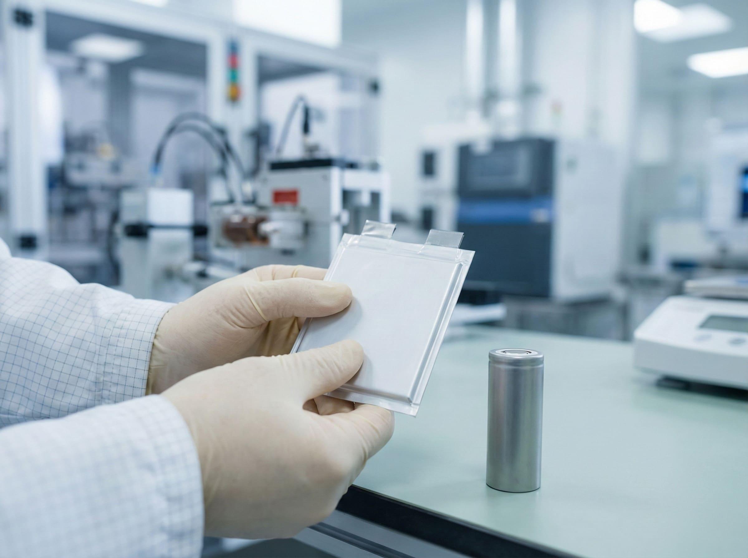 A futuristic graphic illustrating the compact and dense structure of a solid-state battery cell