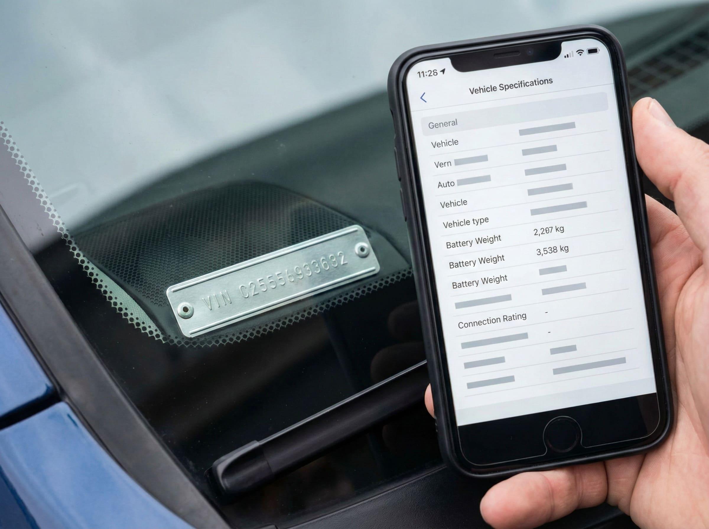 A close-up of a car's Vehicle Identification Number (VIN) plate