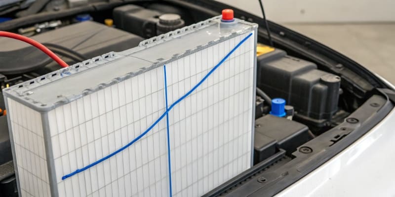 A graph showing the flat discharge curve of a LiFePO4 battery compared to a lithium-ion battery