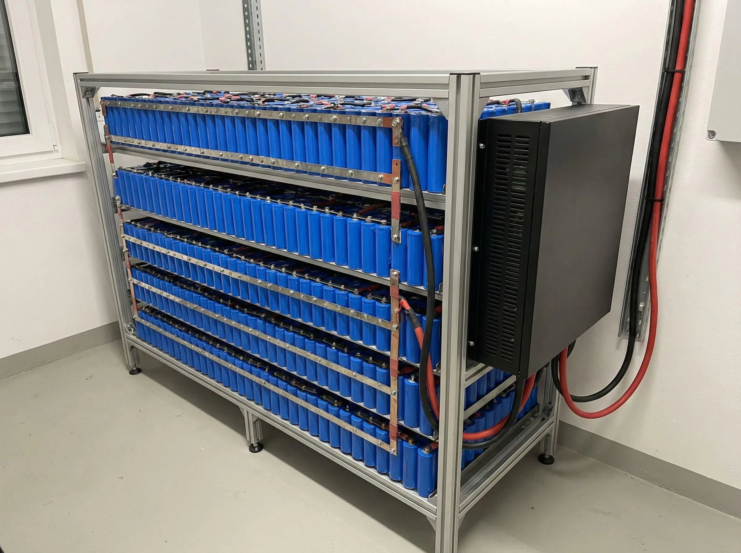 alt: A large solar energy storage system using 26650 LFP battery packs