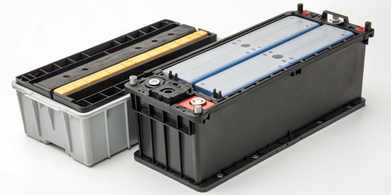 Internal Components of a Lithium-Ion Battery A cutaway view of a battery showing active and inactive materials