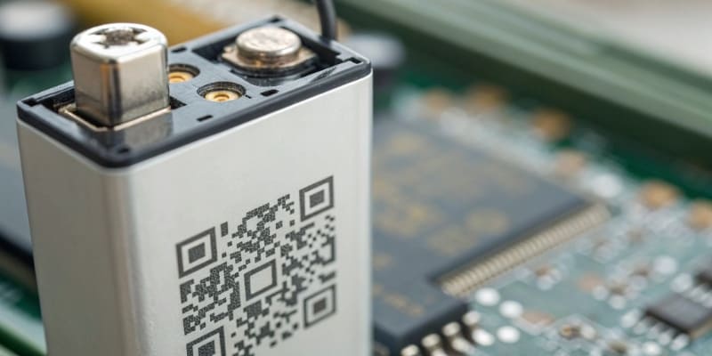 Verifying Battery Serial Number A macro shot of a battery serial number and QR code