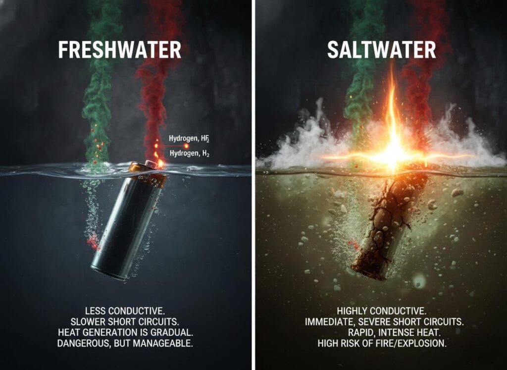 Freshwater vs saltwater battery hazard
