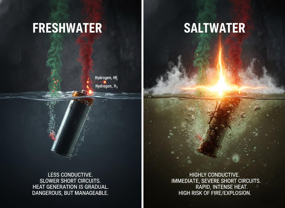 Freshwater vs saltwater battery hazard