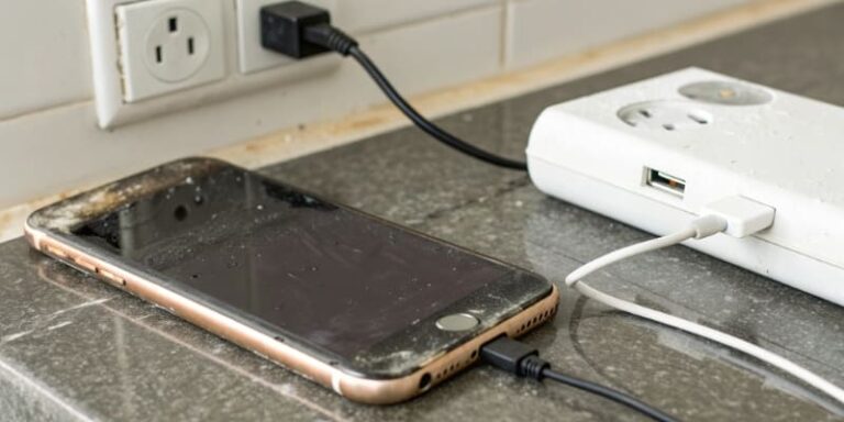 Damaged smartphone charging after exposure