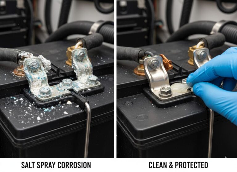 Battery terminal before and after salt spray corrosion, protection comparison