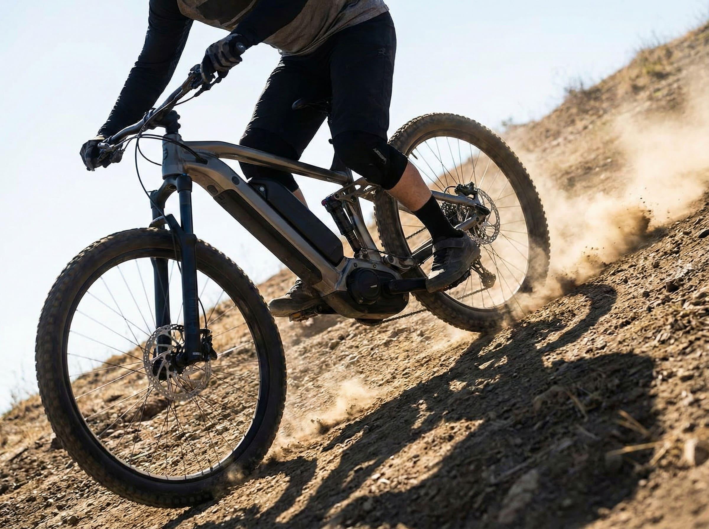 Electric mountain bike riding off-road