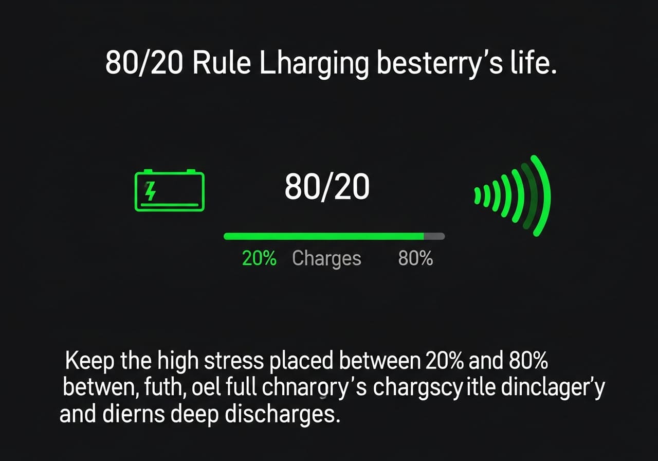 A battery charging indicator showing a level between 20 and 80 percent