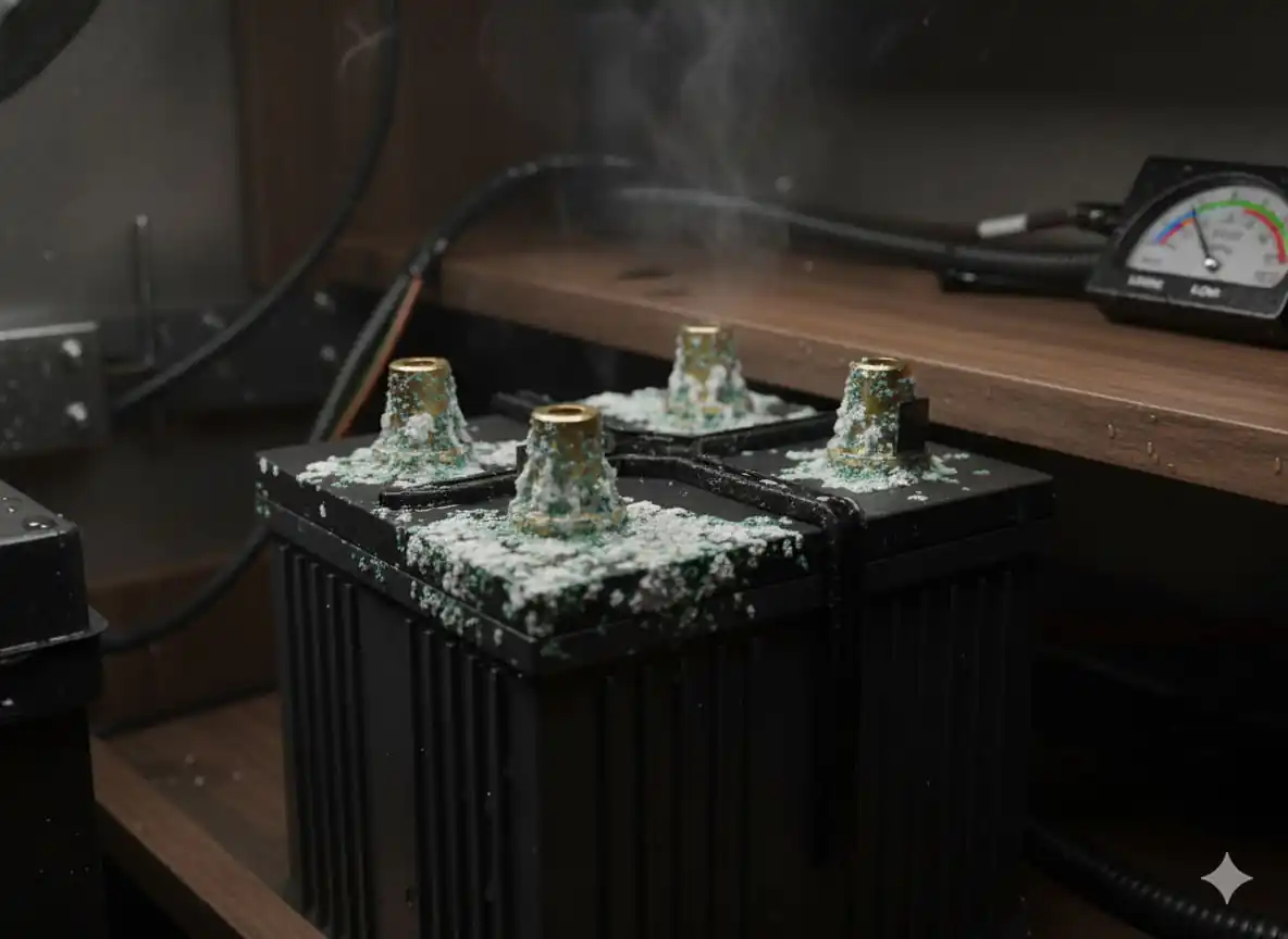 Corroded battery terminals due to humidity