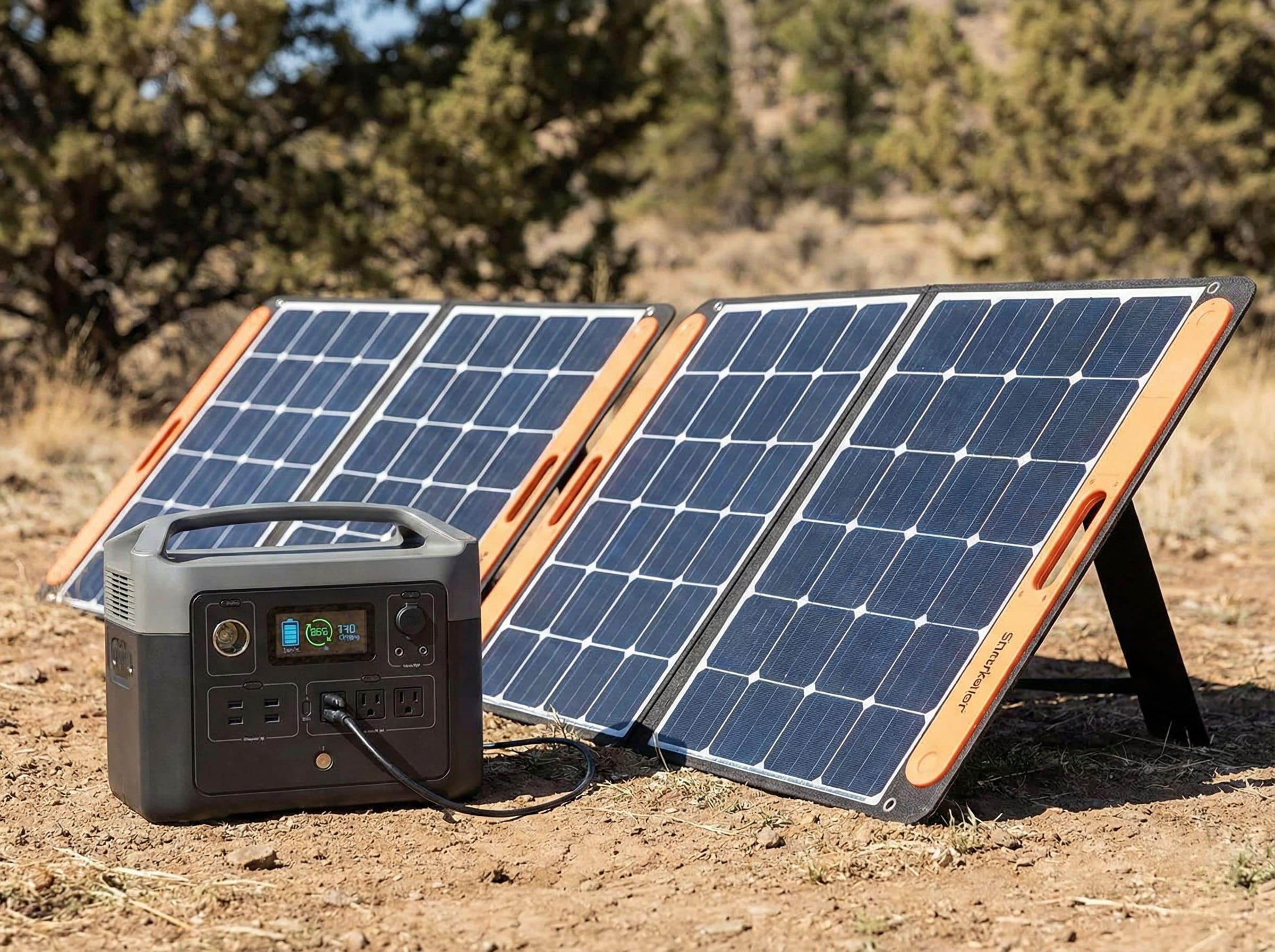 A power station with solar panels connected on a sunny day